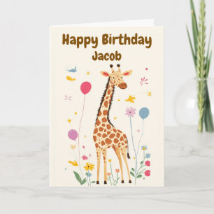 Barn Giraffe Cute Grattis på födelsedagen Kort