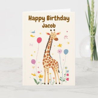 Barn Giraffe Cute Grattis på födelsedagen Kort