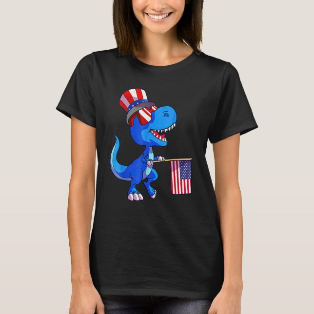 Barn Glad 4:e Juli Rex Dino Dinosaurie Baby Småbar T Shirt (Framsida)