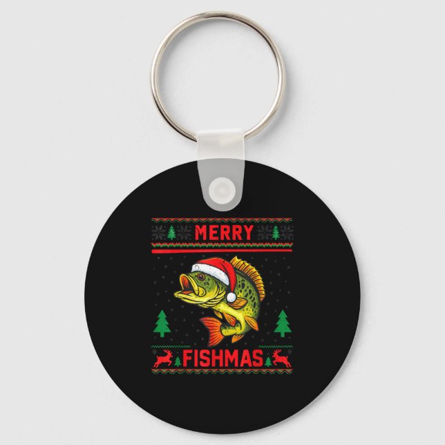 Barn Glad Fishmas B Fiske Jul Pyjamas Tröja Nyckelring (Framsida)