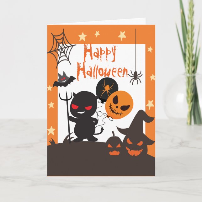 Barn Glad Halloween Orange Svart Kort (Framsida)