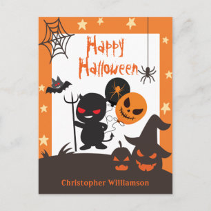 Barn Glad Halloween Orange Svart Postkort Vykort