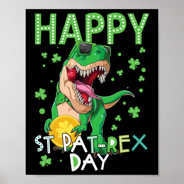 Barn Glad St Patricks Day T-rex Dinosaur Pojke Sko Poster (Framsidan)