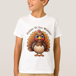 Barn "Gobble Til You Wobble" T-Shirt med Turkiet