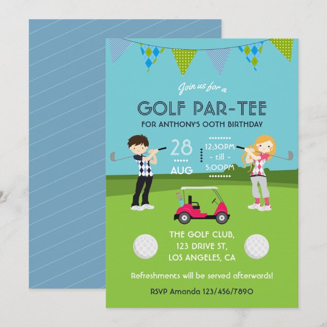 Barn Golf tema födelsedagsfest inbjudan (Fram/baksida)
