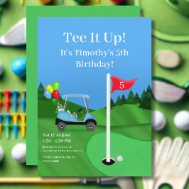 Barn Golfvagn På Golfbana Födelsedag  Inbjudningar