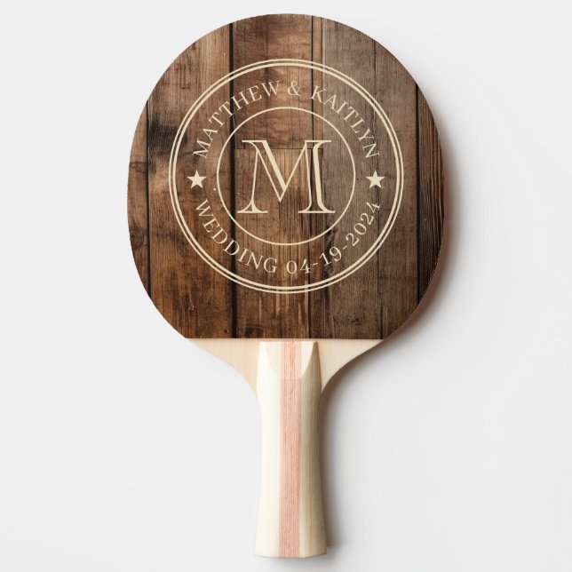 Barn Golvbrädor Bröllop Monogram Stjärna Pingisracket (Framsidan)