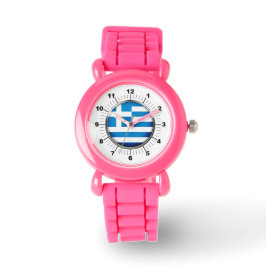 Barn Greece Flagga Rosa Glitter Strap Watch   Armbandsur