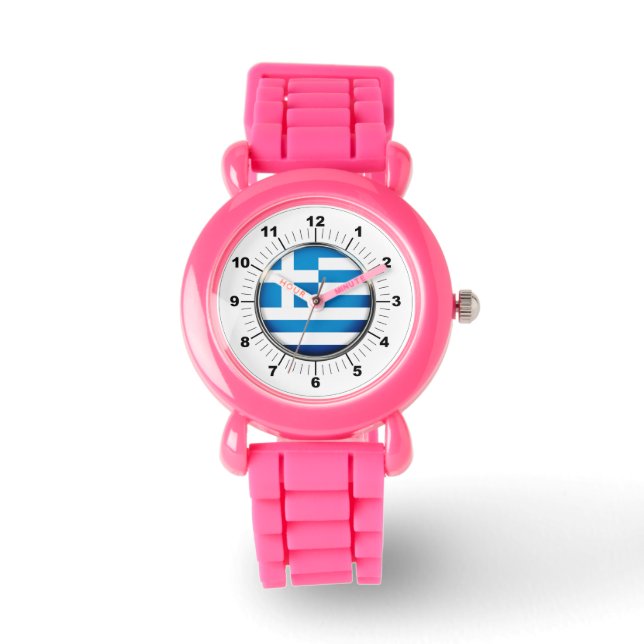 Barn Greece Flagga Rosa Glitter Strap Watch   Armbandsur (Framsida)