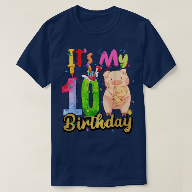 Barn Gris 10:e födelsedagen 10 år gammal Gris-föde T Shirt (Design framsida)