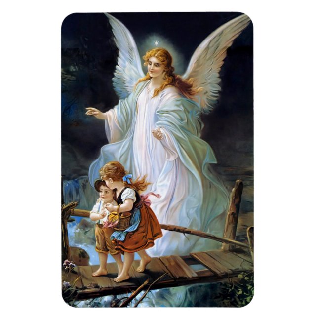 Barn Guardian Angel med White Vingar Magnet (Vertikal)
