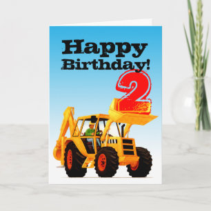 Barn Gult Digger 2:a födelsedagen Kort