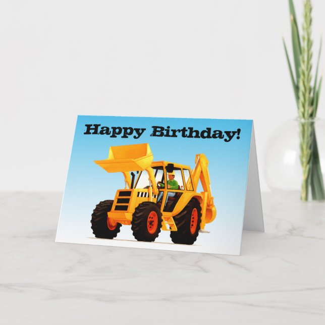 Barn Gult Digger Birthday Kort (Framsida)