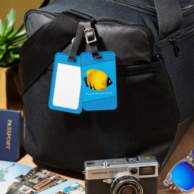 Barn Gult Fisk på Blåfångartaggen Mönster Bagagebricka (Fram & Baksida)