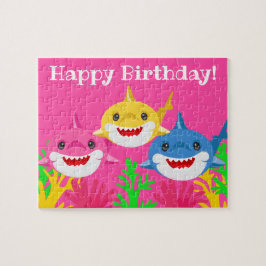 Barn Gult Shark & Family Birthday Jigszle Puzzle Pussel