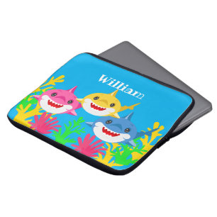 Barn Gult Shark & Family Birthday Laptop Fodral