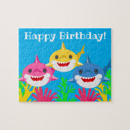 Barn Gult Shark & Family Birthday Pussel