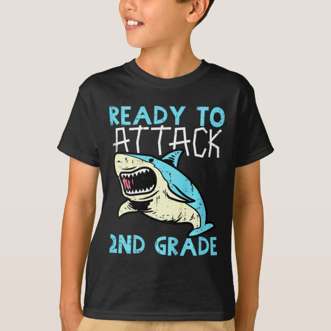Barn Haj Redo Att Attackera 2:a Klass Andra Första T Shirt (Framsida)