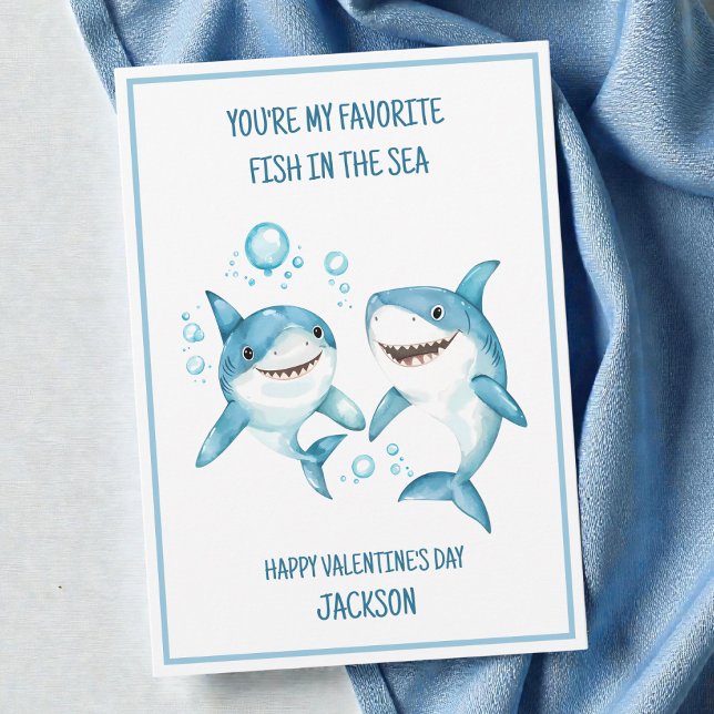 Barn Hajskola Klassrum Glad Alla Hjärtans Dag Julkort (Kids Shark School Classroom Happy Valentine's Day Holiday Card)