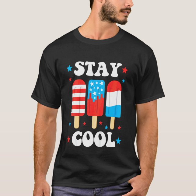 Barn håller sig coola  4 juli Popsicle Röd Vit Blå T Shirt (Framsida)