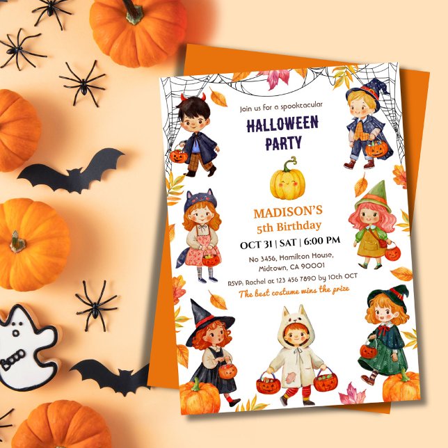 Barn Halloween 5-års födelsedagsfest kostym Pumpa Inbjudningar (Skapare uppladdad)