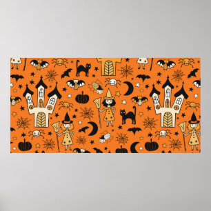 Barn Halloween-bakgrund. Sömlös vintage Poster