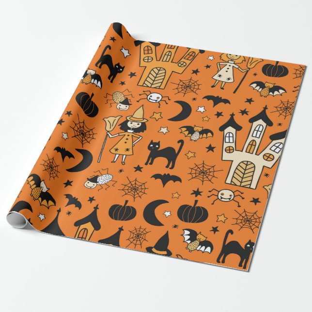 Barn Halloween-bakgrund. Sömlös vintage Presentpapper (Utrullad)