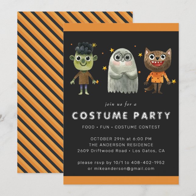 Barn Halloween-fest inbjudan (Fram/baksida)