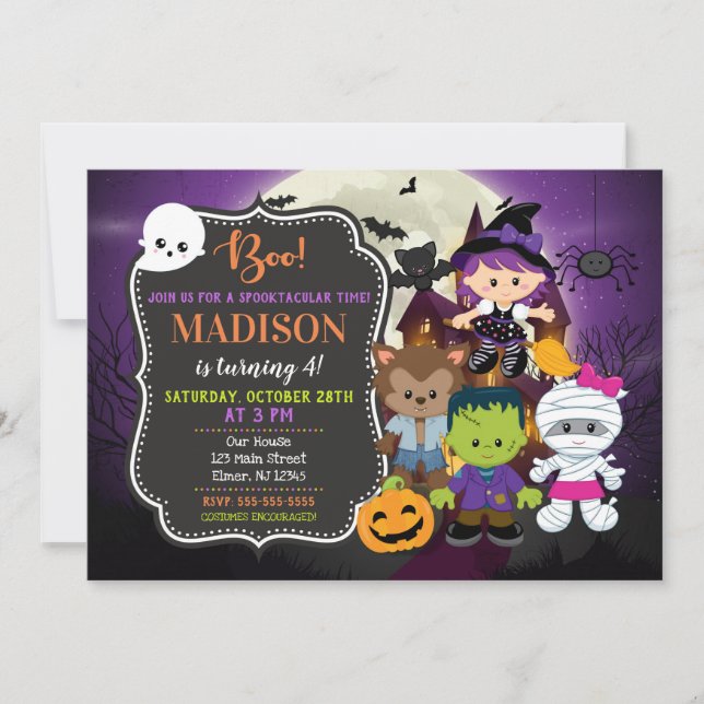 Barn Halloween-födelsedagsinbjudan Inbjudningar (Framsida)