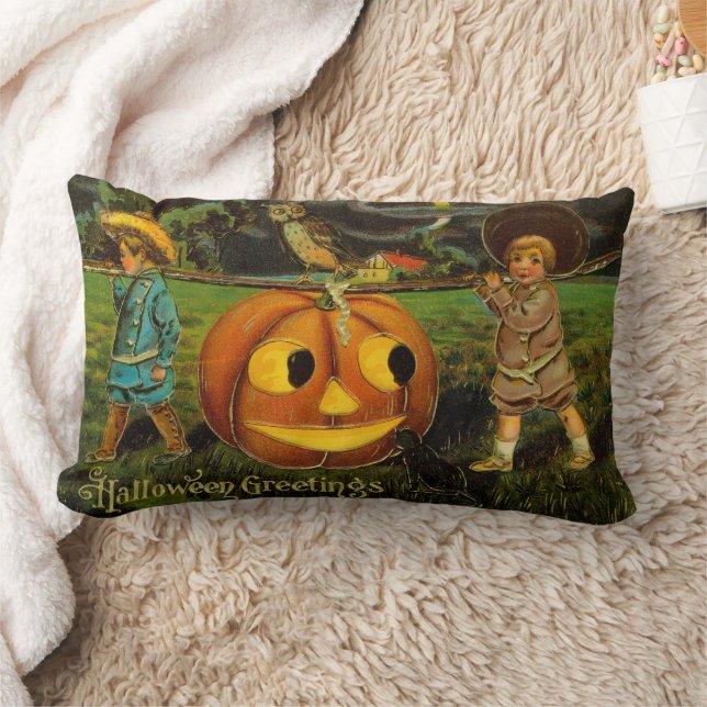 Barn Halloween Jack-o-Lantern Pumpa Skörd Lumbarkudde (Filt)
