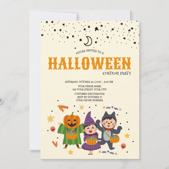 Barn Halloween kostym fest inbjudan (Framsida)