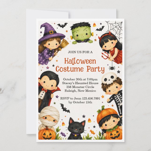 Barn Halloween kostym festinbjudan Inbjudningar (Framsida)