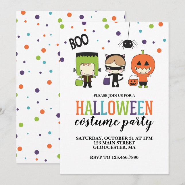Barn Halloween kostym festinbjudan Inbjudningar (Fram/baksida)