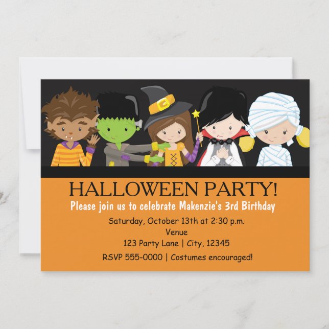 Barn Halloween-kostym Födelsedagsfest Inbjudan (Framsida)