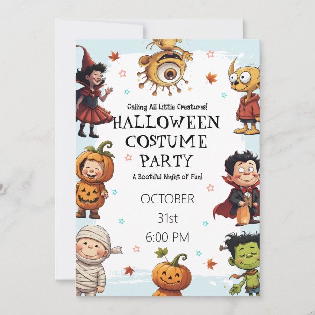 Barn Halloween kostymfest | Söt litet monster Inbjudningar (Framsida)