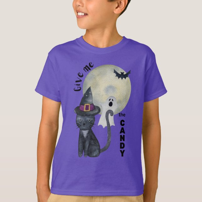 Barn Halloween top Witches black cat Kids T Shirt (Framsida)