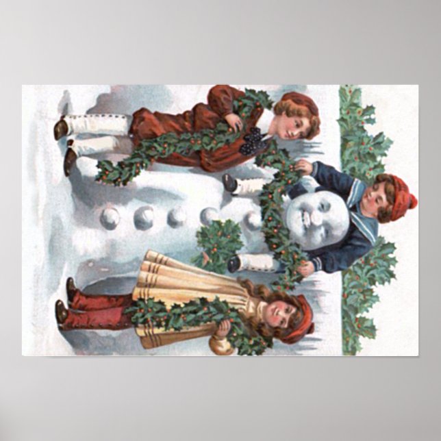 Barn Hanging Holly Garland Snögubbe Poster (Framsidan)