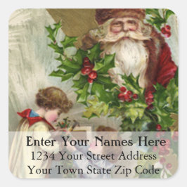 Barn Hanging Holly-juladressetikett Fyrkantigt Klistermärke