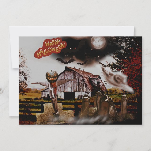 *~* Barn Hay Goblin Spooky Ghost HALLOWEEN CARD (Framsida)