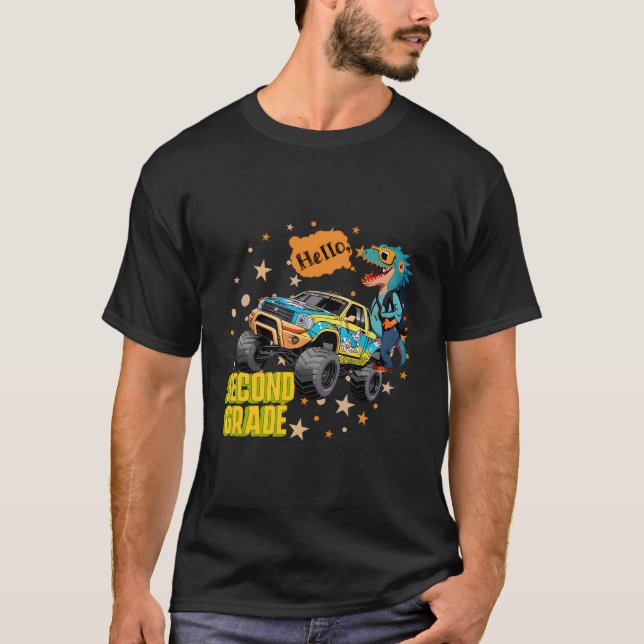 Barn Hej andra Klass Dinosaur Lastbil födelsedag T Shirt (Framsida)