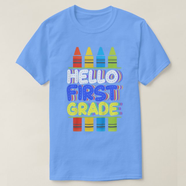 Barn Hej First Klass, hej då Kindergarten, första  T Shirt (Design framsida)