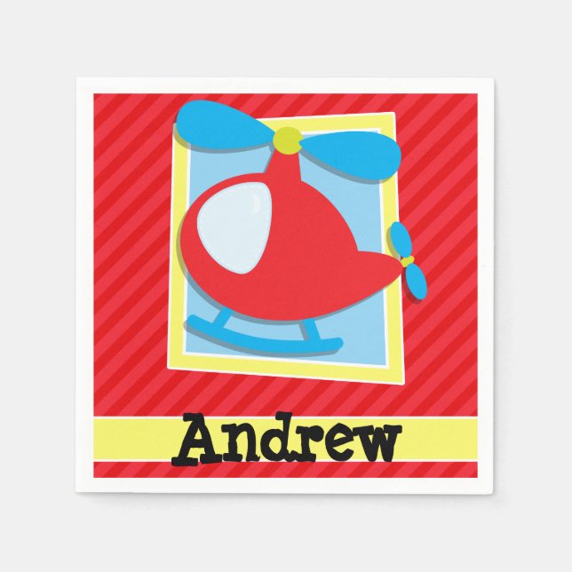 Barn Helikopter; Scarlet Red Rand Pappersservett (Framsidan)