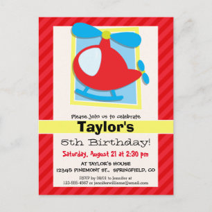 Barn Helikopter; Scarlet Red Rand Vykort