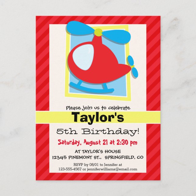 Barn Helikopter; Scarlet Red Rand Vykort (Framsida)