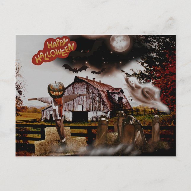 *~* Barn Hö Gömdtomte Spöklik Ande HALLOWEEN Unik Vykort (Framsida)