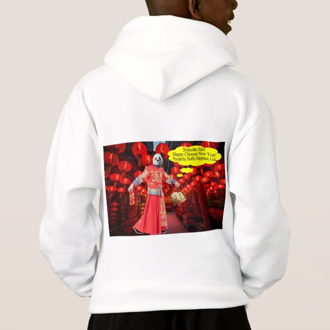 Barn hoodie. Lycklig kinesiska nyår. panda./man T Shirt (Baksida)