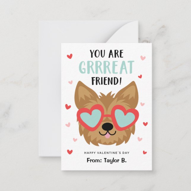 Barn Hund Alla hjärtans dagskort för skolan Anteckningskort (Framsida)