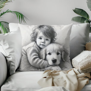 Barn & Hund Osculdighet Infångad Skiss Effekt Kudde