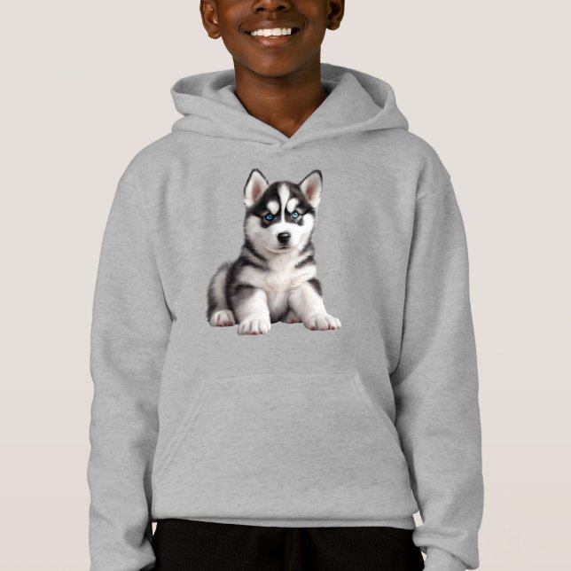 Barn Husky Puppy Hoodie T Shirt (Framsida)