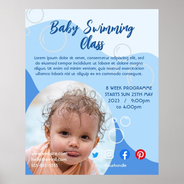 Barn i baby som simmar lektioner lektionslärare poster (Framsidan)